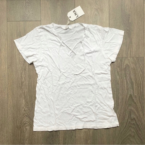 LNA Raw Tie Tee T-Shirt Short Sleeve Front tie V-neck Relaxed fit White Small - Picture 2 of 12